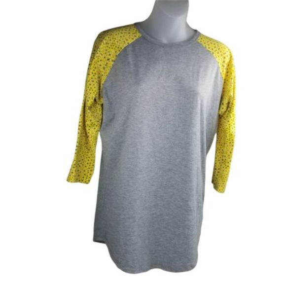 LuLaRoe Tops - Lularoe Women's Sz M Shirt Randy Kaleidoscope Yellow Gray Raglan 3/4 Sleeves